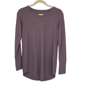 Chaser Womens Waffle Knit Shirt Button Cuffs Thermal Purple Size Small